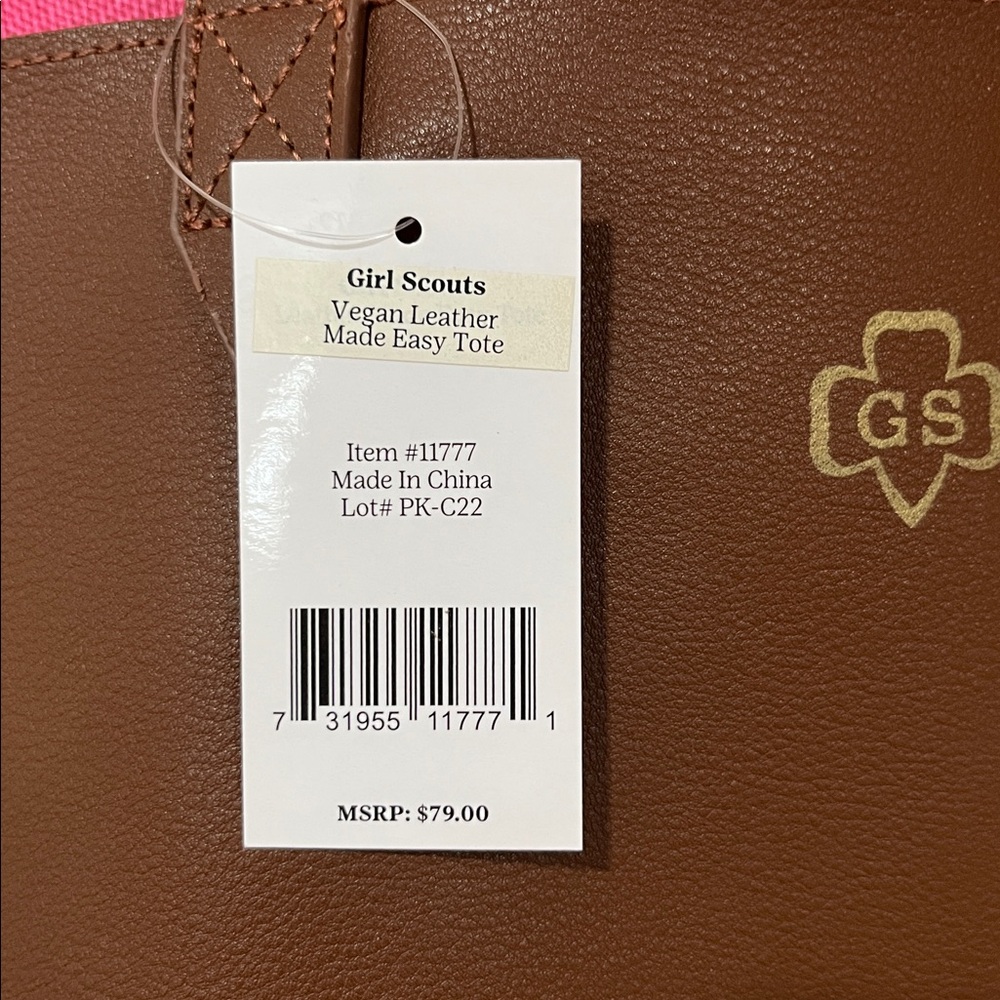 Girl Scouts vegan Brown Leather Tote Bag - Picture 2 of 2